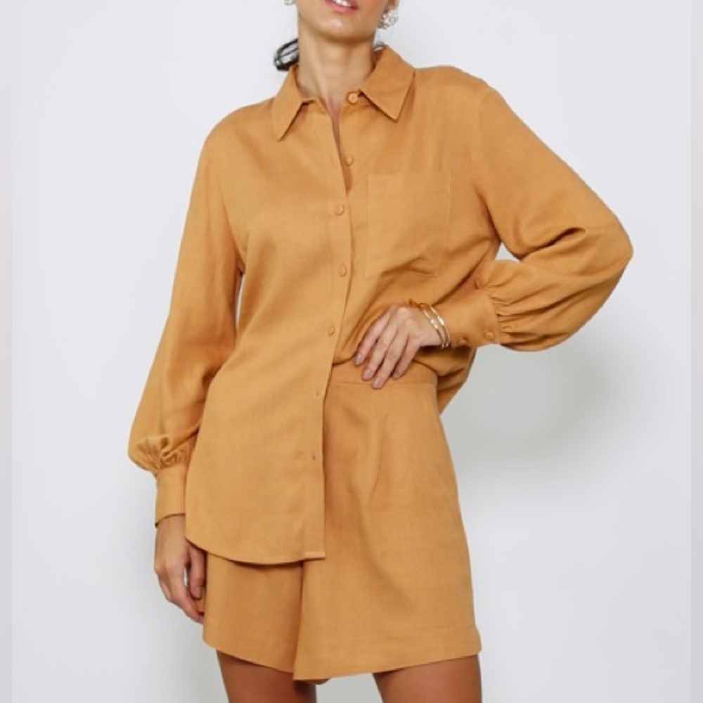Camel linen dress shirt